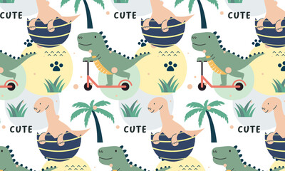Seamless pattern with cute dinosaur vector © RizalHans