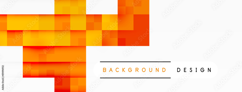 Poster A vibrant pattern of parallel rectangles in shades of orange, amber, and magenta on a white background, creating a symmetrical and colorful design