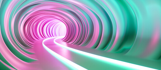 abstract glowing effect pink and green of spiral tunnel background - obrazy, fototapety, plakaty