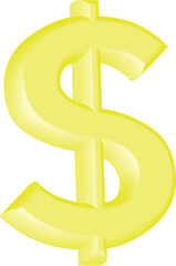 Yellow dollar icon 3d sign on white background