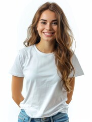 Fototapeta premium Woman wearing white tshirt mockup created with generative AI