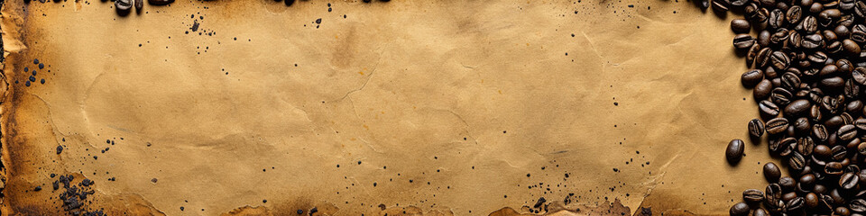A coffee bean background with a few beans scattered around it - obrazy, fototapety, plakaty