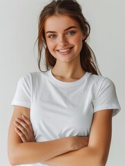 Obraz premium Woman wearing white tshirt mockup created with generative AI