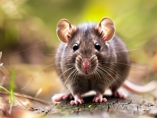 A rat is standing on the ground in the woods. Generative AI.