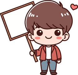 Cute boy holding sign with love