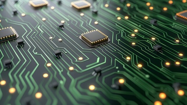 abstract cyber circuit future mother borad illustration technology concept with glowing color dots, board future scifi technology with line isolated in dark background