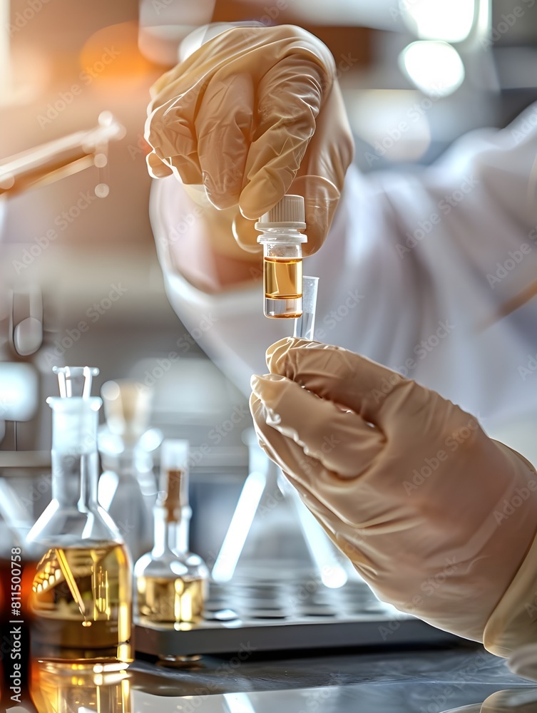 Wall mural a top-level perfumer is mixing perfume with a test tube, upper body perspective, perfumer holding sm