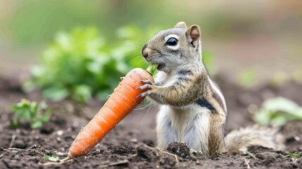 Ground squirrel consuming a carrot