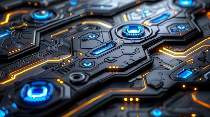 Fototapeta premium abstract cyber circuit future mother borad illustration technology concept with glowing color dots, board future scifi technology with line isolated in dark background 