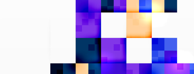 A vibrant display of colorfulness featuring a mix of purple and azure rectangles on a white background, creating a visually striking pattern in varying shades of violet and magenta