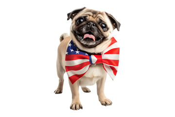 A cute pug dog United States flag bow 4th July on a transparent background 3