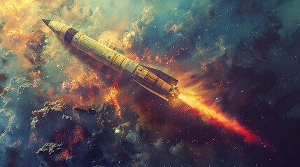 Obraz premium double exposure, military rocket missle business engineer galaxy, random theme scifi