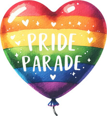 Watercolor Pride Month Clipart: LGBT Rights, Rainbow, and Diversity Themes. Colorful LGBT Pride Balloon: Gay, Lesbian, Bisexual, Transgender Symbols. Handcrafted Celebrating Pride, Equality, and Love