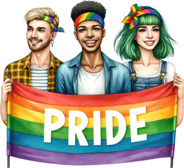 Watercolor Pride Month Clipart: LGBT Rights, Rainbow, and Diversity Themes. Colorful LGBT Pride Clipart: Gay, Lesbian, Bisexual, Transgender Symbols. Handcrafted Celebrating Pride, Equality, and Love