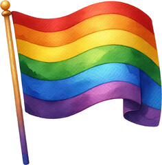 Watercolor Pride Month Clipart: LGBT Rights, Rainbow, and Diversity Themes. Colorful LGBT Pride Flag: Gay, Lesbian, Bisexual, Transgender Symbols. Handcrafted Celebrating Pride, Equality, and Love