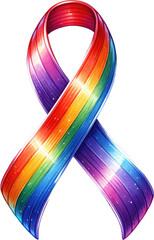 Watercolor Pride Month Clipart: LGBT Rights, Rainbow, and Diversity Themes. Colorful LGBT Pride Ribbon: Gay, Lesbian, Bisexual, Transgender Symbols. Handcrafted Celebrating Pride, Equality, and Love