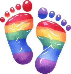 Watercolor Pride Month Clipart: LGBT Rights, Rainbow, and Diversity Themes. Colorful LGBT Pride Footprints: Gay, Lesbian, Bisexual, Transgender Symbols. Handcrafted Celebrating Pride, Equality, & Love