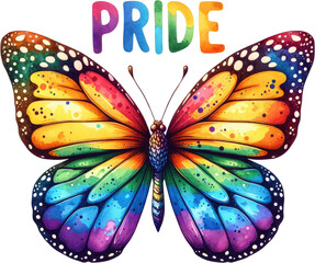 Watercolor Pride Month Clipart: LGBT Rights, Rainbow, and Diversity Themes. Colorful LGBT Pride Butterfly Gay, Lesbian, Bisexual, Transgender Symbols. Handcrafted Celebrating Pride, Equality, and Love