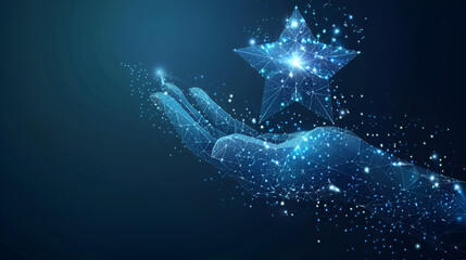 Digital star in abstract hand Success concept, generative Ai