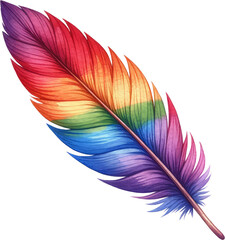 Watercolor Pride Month Clipart: LGBT Rights, Rainbow, and Diversity Themes. Colorful LGBT Pride Feather: Gay, Lesbian, Bisexual, Transgender Symbols. Handcrafted Celebrating Pride, Equality, and Love