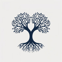 logo of tree with roots, vector illustration simple, minimalistic design, flat style, navy blue color