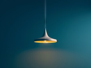 Fototapeta premium A modern pendant light hanging from a blue wall Generative AI.