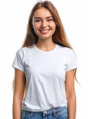 Fototapeta premium Woman wearing white tshirt mockup created with generative AI