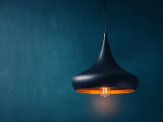 Fototapeta premium A black pendant light with an orange light bulb Generative AI.