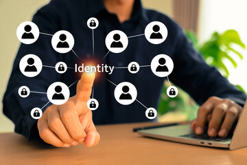 Hand touch identity for user verification personal safety and password login access network identification for computer network system firewall or identification to sign in website and cyber security