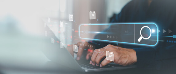 Search engine data document content management system and online file transfer download or sharing and database digital cloud drive storage service on computer network technology analytics concepts