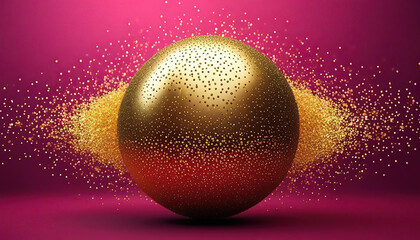 Abstract 3d render of golden sphere with confetti on colorful background