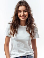 Fototapeta premium Woman wearing white tshirt mockup created with generative AI