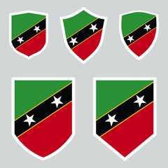 Set of Saint Kitts and Nevis Flag in Shield Shape