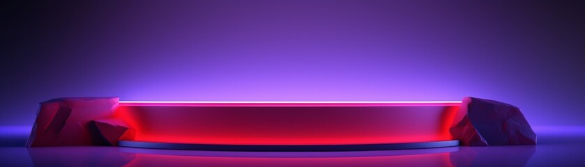 Fototapeta premium A glowing red and purple stage with rocks on the side.