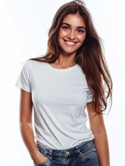 Obraz premium Woman wearing white tshirt mockup created with generative AI