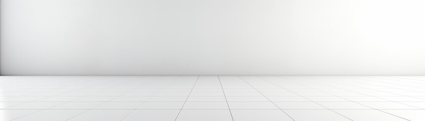 An empty white room with tiled floor.