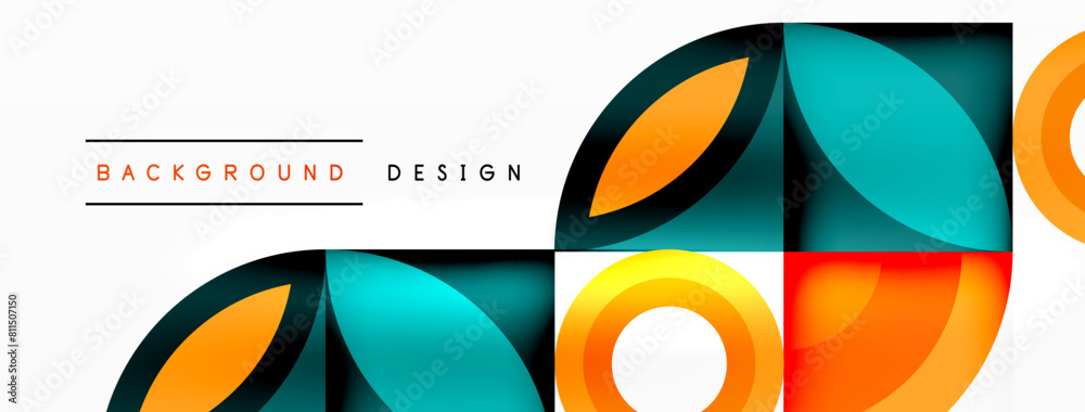 Poster Colorful circles and squares on a white background create a vibrant art piece. The electric blue circles and intricate patterns add a pop of color to the design