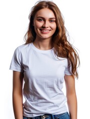 Fototapeta premium Woman wearing white tshirt mockup created with generative AI