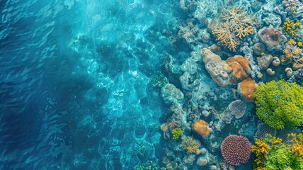 Vibrant underwater ecosystem with diverse coral formations