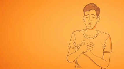 Illustrated person with eyes closed, hand on heart, looks troubled or in discomfort