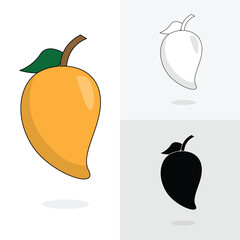 Mango icon, sketch, coloring page, flat mango fruit vector illustration for kids