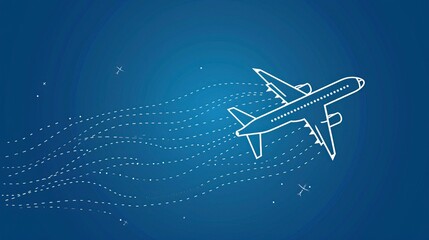 Airplane line path vector icon of air plane flight route