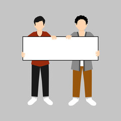 men holding blank board with casual clothes