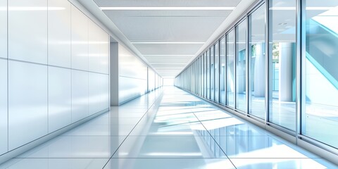 Obraz premium a long hallway with glass walls