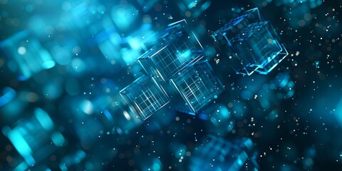blue abstract background with a bunch of boxes on it's sides and a blurry blue lights