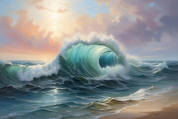 High Waves Crashing on Shore with Cloudy Sky - Dramatic Seascape Photography Idea