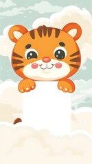 Fototapeta premium Playful Tiger Cub in Clouds