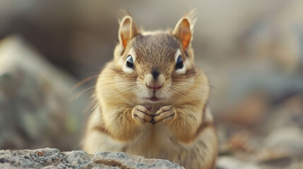 Obraz premium squirrel eating nut mountain dark back groung