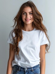 Fototapeta premium Woman wearing white tshirt mockup created with generative AI