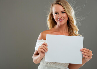 Naklejka premium Young Woman Holding Blank white paper